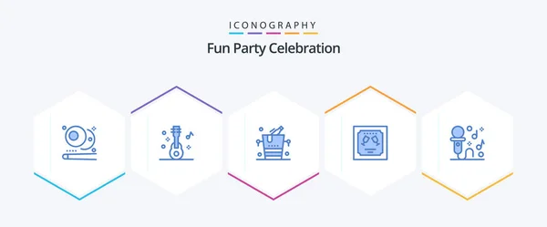 Party Blue Icon Pack Including Microphone Letter Bucket Invitation Card — Image vectorielle