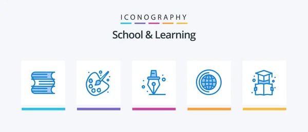 School Learning Blue Icon Pack Including Education Pen Bookmark Creative — Stockový vektor