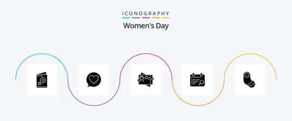 Womens Day Glyph Icon Pack Including Womens Heart Love Love — Stok Vektör