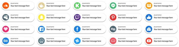 Card Style Social Media Platform Follow Icons Custom Message Option — Wektor stockowy
