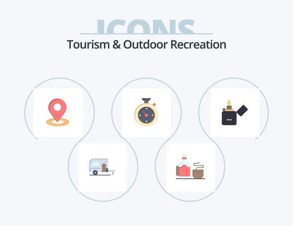 Tourism Outdoor Recreation Flat Icon Pack Icon Design Lighter Hotel — Wektor stockowy