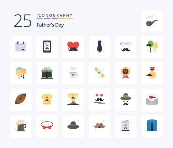 Fathers Day Flat Color Icon Pack Including Father Tie Dad — Stockvektor
