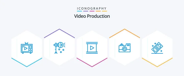 Video Production Blue Icon Pack Including Photography Antique Camera Spotlight — Stockvector