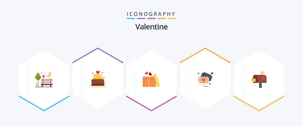 Valentine Flat Icon Pack Including Gift Day Love Valentines Wedding — Διανυσματικό Αρχείο