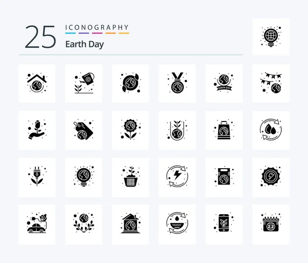 Earth Day Solid Glyph Icon Pack Including Badge Green Plant — Stockový vektor