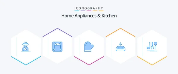 Home Appliances Kitchen Blue Icon Pack Including Service Oven Hotel — Stockvector
