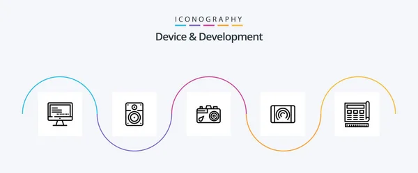 Device Development Line Icon Pack Including Blue Interface Camera Touch — Stok Vektör