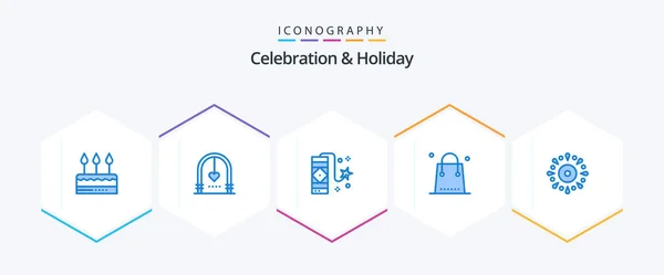 Celebration Holiday Blue Icon Pack Including Holiday Christmas Marriage Celebration — Stockvector