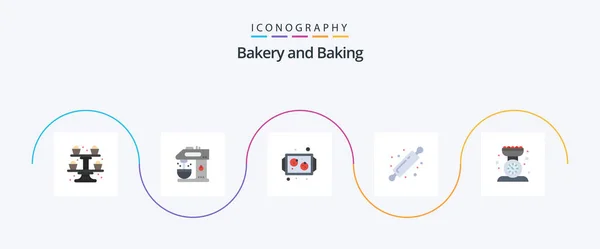 Baking Flat Icon Pack Including Cooking Bread Rolling Pin Baking — Διανυσματικό Αρχείο