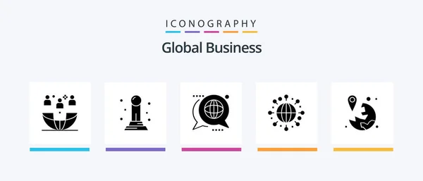 Global Business Glyph Icon Pack Including Location World Communication Globe — Archivo Imágenes Vectoriales
