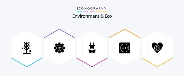 Environment Eco Glyph Icon Pack Including Environment Power Setting Energy — Διανυσματικό Αρχείο