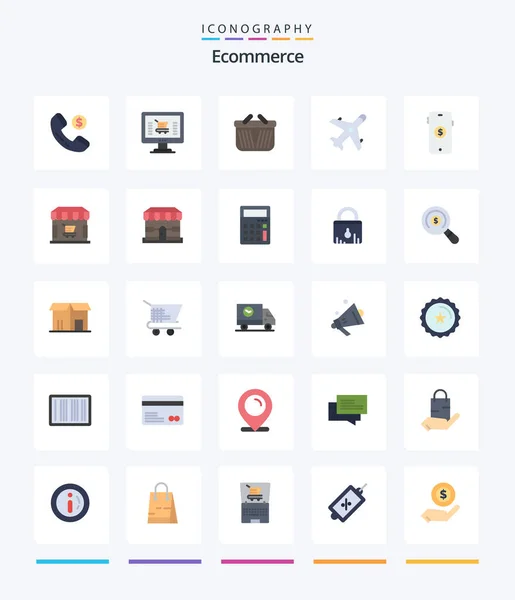 Creative Ecommerce Flat Icon Pack Shopping Ecommerce Cart Shopping Market — Stockvektor