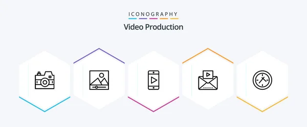 Video Production Line Icon Pack Including Video Mail Photos Message — Vetor de Stock