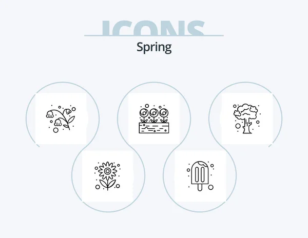 Spring Line Icon Pack Icon Design Grasses Healthy Sunny Day — Stock Vector