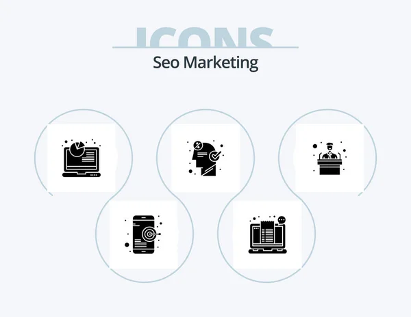 Seo Marketing Glyph Icon Pack Icon Design Seo Business Ticket — Stock vektor
