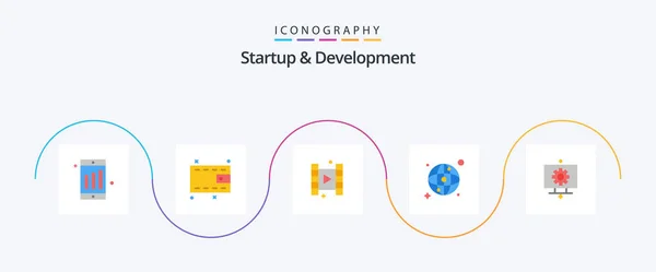 Startup Develepment Flat Icon Pack Including Gear Film Setting Computer — Image vectorielle