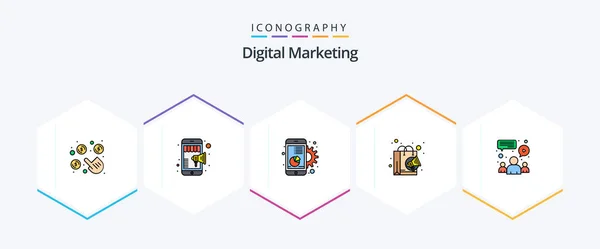 Digital Marketing Filledline Icon Pack Including Chat Marketing Chart Digital — Vettoriale Stock