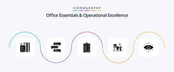 Office Essentials Operational Exellence Glyph Icon Pack Including Office Table — Stok Vektör
