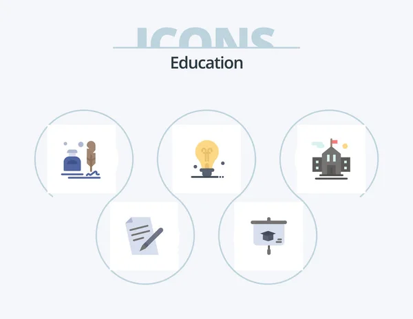 Education Flat Icon Pack Icon Design School Education Ink Bulb — Wektor stockowy