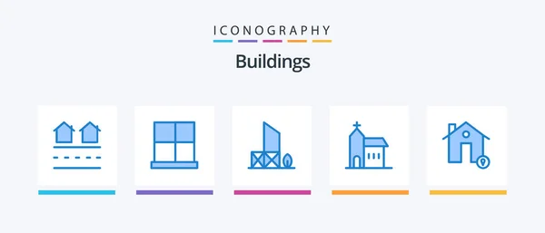 Buildings Blue Icon Pack Including Church Building Home Security Lifeguard — Διανυσματικό Αρχείο