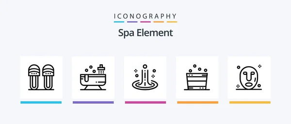 Spa Element Line Icon Pack Including Mask Ornamental Water Light — Vettoriale Stock