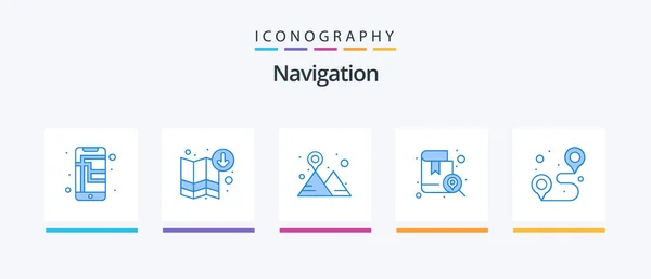Navigation Blue Icon Pack Including Location Map Camping Location Book — Vetor de Stock