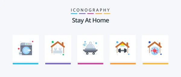 Stay Home Flat Icon Pack Including Routine Home Work Exercise — Vetor de Stock