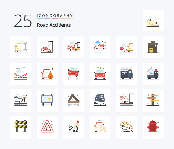 Road Accidents Flat Color Icon Pack Including Car Wet Road — Vettoriale Stock