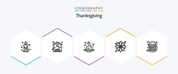 Thanksgiving Line Icon Pack Including Thanksgiving Flower Thanksgiving Autumn Porridge — 图库矢量图片