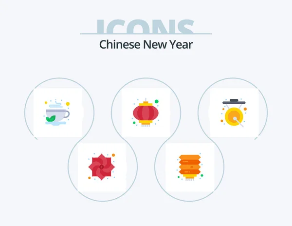 Chinese New Year Flat Icon Pack Icon Design Asian Lamp — Stock Vector