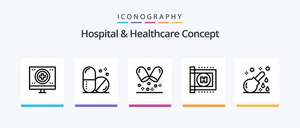 Hospital Healthcare Concept Line Icon Pack Including Healthcare Vaccine Enema — Vetor de Stock