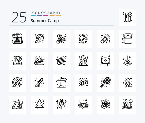 Summer Camp Line Icon Pack Including Camping Light Camping Flashlight — Vector de stock