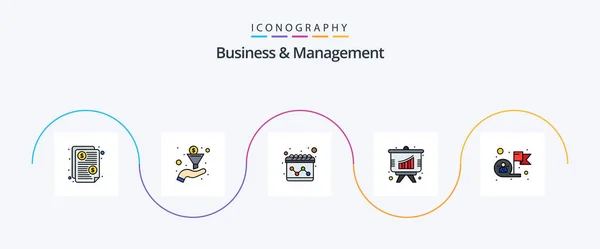 Business Management Line Filled Flat Icon Pack Including Target Goal — Image vectorielle