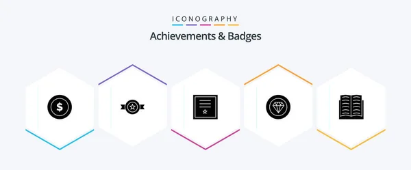 Achievements Badges Glyph Icon Pack Including Achievement Jewelry Badges Diamond — Stock vektor