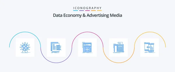 Data Economy Advertising Media Blue Icon Pack Including Telephone Fax — Stockový vektor