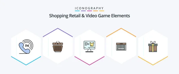 Shoping Retail Video Game Elements Filledline Icon Pack Including Shopping — Stock Vector