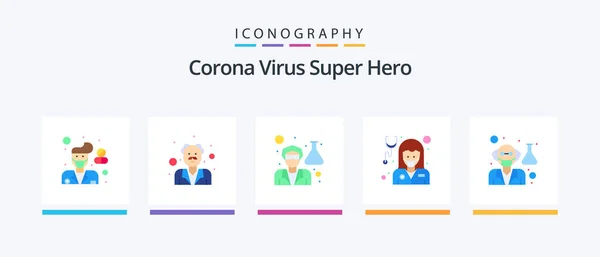 Corona Virus Super Hero Flat Icon Pack Including Doctor Lady — Stockvector