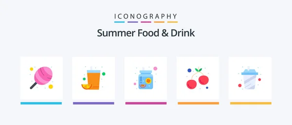 Summer Food Drink Flat Icon Pack Including Smoothie Cup Drinks — Vector de stock