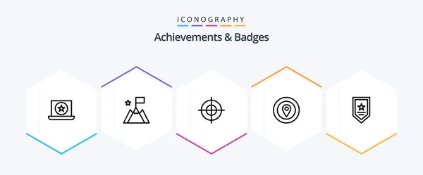 Achievements Badges Line Icon Pack Including Prize Star Aim Prize — Stockvector