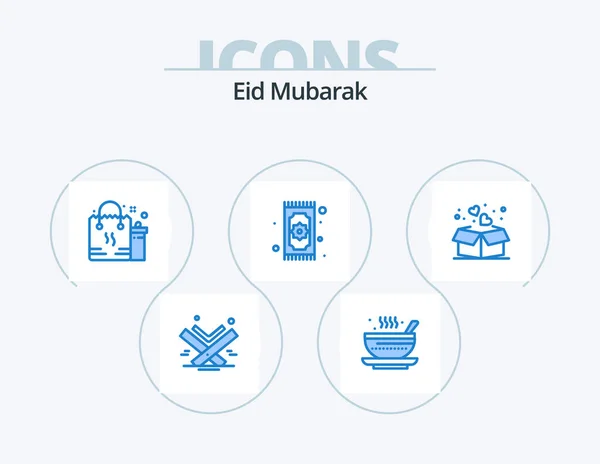 Eid Mubarak Blue Icon Pack Icon Design Namaz Rug Tea — Stockový vektor