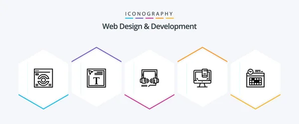 Web Design Development Line Icon Pack Including Monitor Design Font — 图库矢量图片
