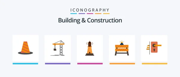 Building Construction Flat Icon Pack Including Construction Ocean Construction Beach — Vector de stock