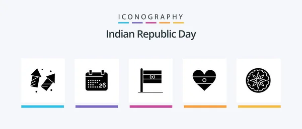 Indian Republic Day Glyph Icon Pack Including Circle Heart Indian — Stockvector