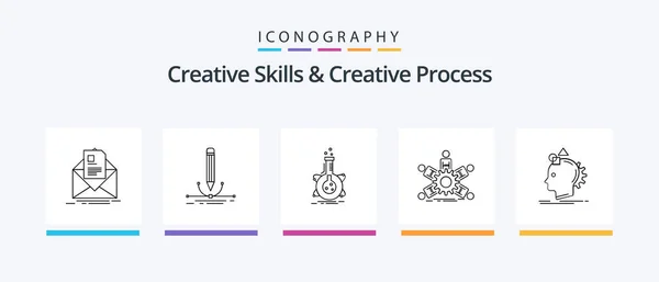 Creative Skills Creative Process Line Icon Pack Including Sketching Idea — Stock Vector