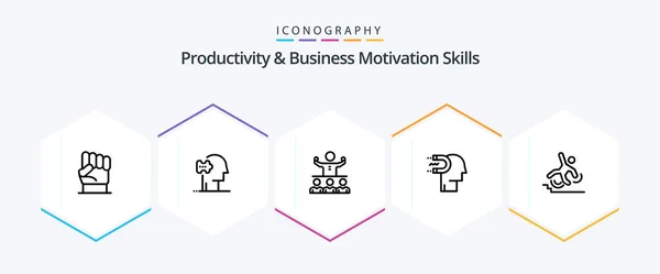 Productivity Business Motivation Skills Line Icon Pack Including Influence Engagement — Stock Vector