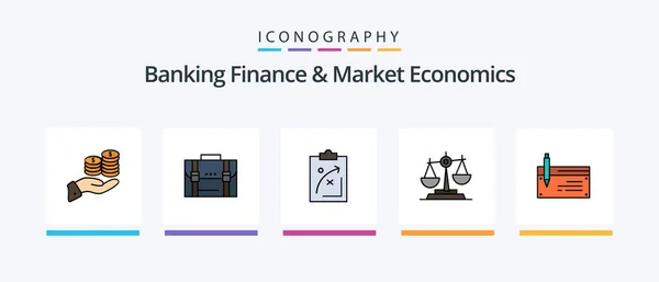 Banking Finance Market Economics Line Filled Icon Pack Including Money — Archivo Imágenes Vectoriales