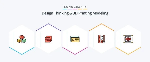 Design Thinking Printing Modeling Filledline Icon Pack Including Eye Pen — Vetor de Stock