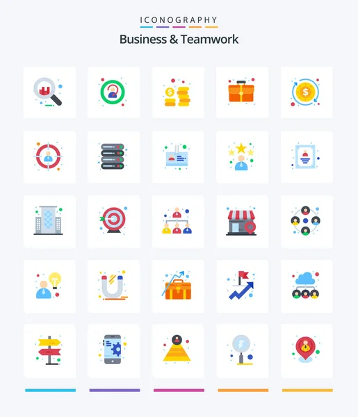 Creative Business Teamwork Flat Icon Pack Target Employee Money Process — Vettoriale Stock
