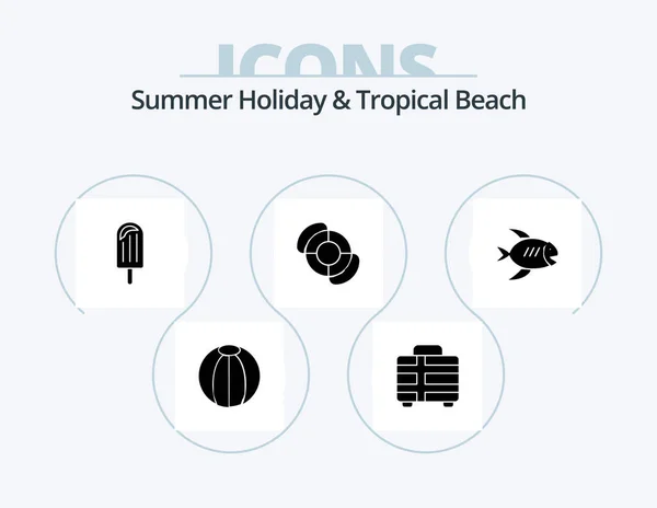 Beach Glyph Icon Pack Icon Design Fish Beach Beach Summer — Vetor de Stock