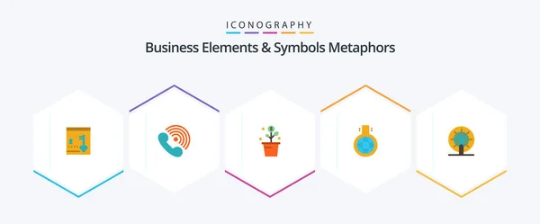 Business Elements Symbols Metaphors Flat Icon Pack Including Experiment Flask — Stockvector
